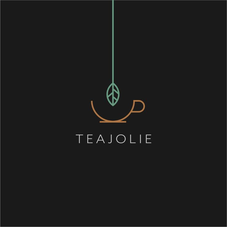 the logo for tea jolie is hanging from a hook on a black background with an orange and green outline