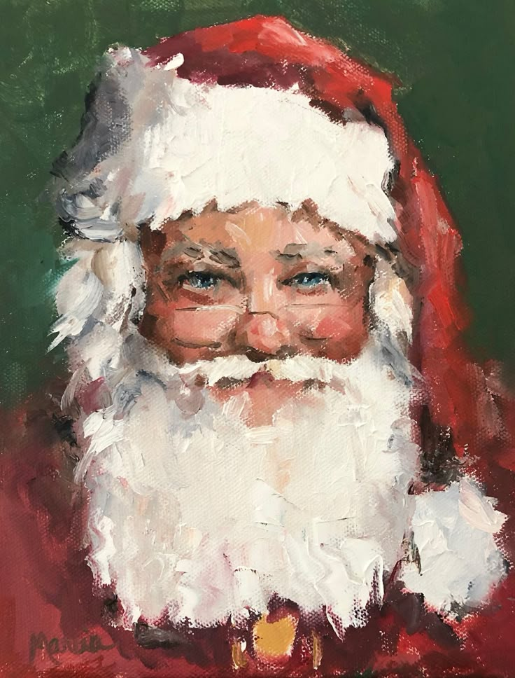 a painting of a santa claus smiling for the camera