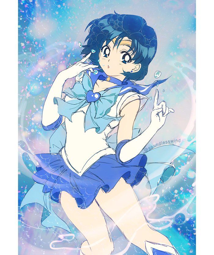 an anime character with blue hair in the water