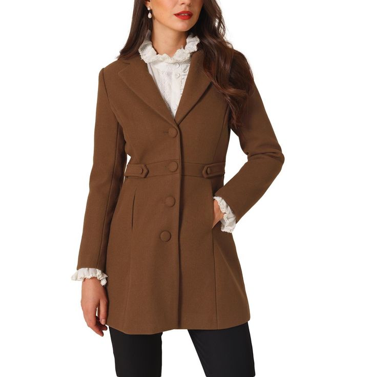 This women's winter coat boasts a timeless notched lapel that exudes sophistication and elegance. The single-breasted button-down front adds a touch of refinement to any outfit. A must-have option for the new season, add new styles to your wardrobe. Featuring a soft lining and comfortable fit, this winter coat is perfect for those who want to stay warm without sacrificing comfort. It's designed to keep you cozy, even on the coldest of days. Can be dressed up or down. Pair it with jeans and ankle Hufflepuff Outfit, Women's Winter Coat, Women's Coat Pattern, Down Winter Coats, Outfit References, Winter Outwear, Tan Woman, Soft Autumn, Wool Peacoat