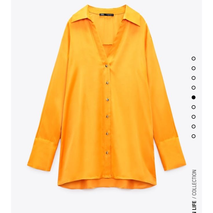 Shirt Featuring A Johnny Collar And Long Sleeves With An Opening. Front Gold Button Fastening. Yellow V-neck Blouse With Buttons, Elegant Zara Shirt For Fall, Chic V-neck Shirt With Buttons, Zara Formal Shirt For Fall, Zara Formal Long Sleeve Shirt, Zara Long Sleeve Formal Shirt, Elegant Yellow Collared Shirt, Elegant Yellow Collared Blouse, Elegant Yellow Button-up Top