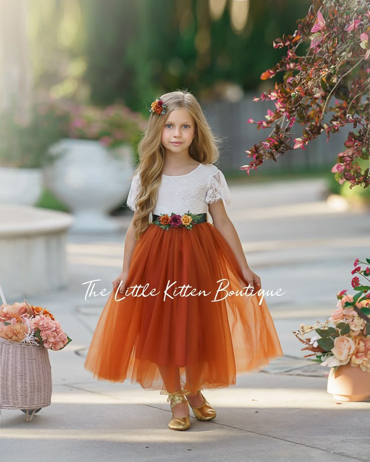 Orange Flower Girl, Fall Flower Girl Dresses, Fall Flower Girl, Rustic Flower Girl Dress, Girls Fall Dresses, Long Flower Girl Dresses, Boho Flower Girl, Rustic Flower Girls, Lace Flower Girls