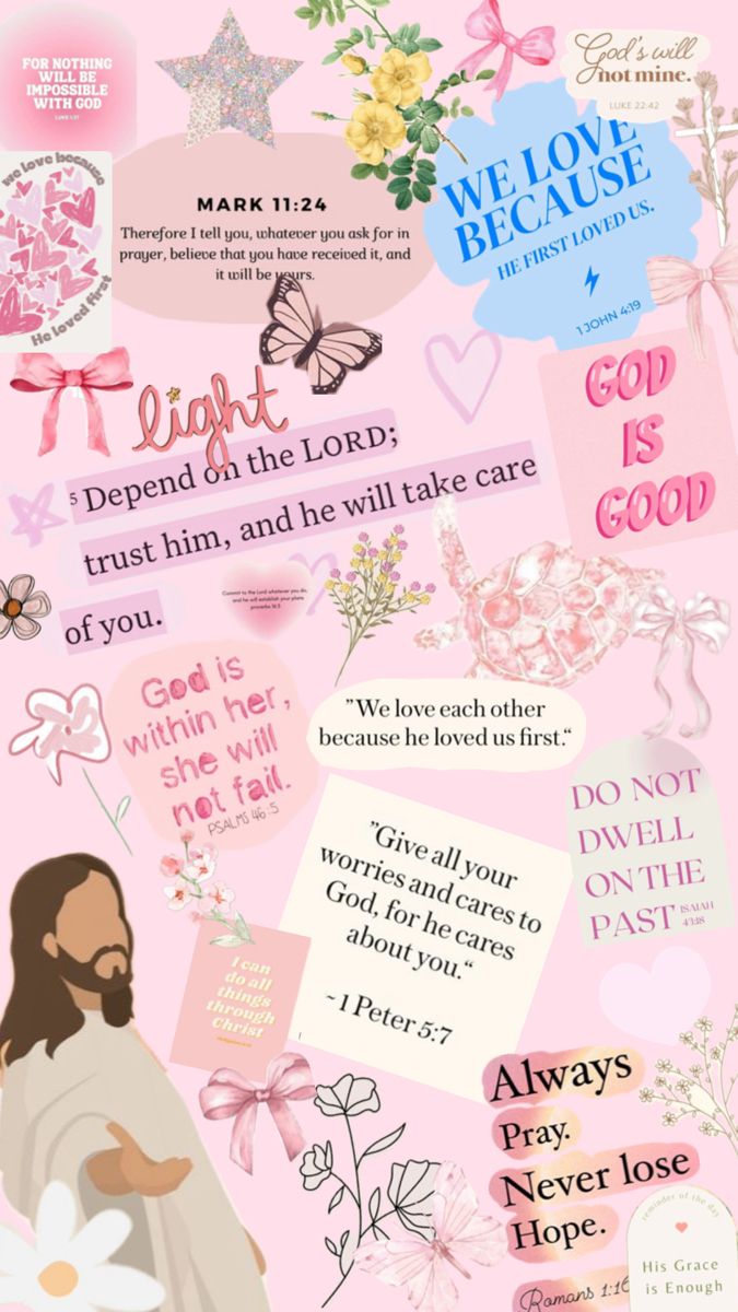 a pink background with some words and pictures on it