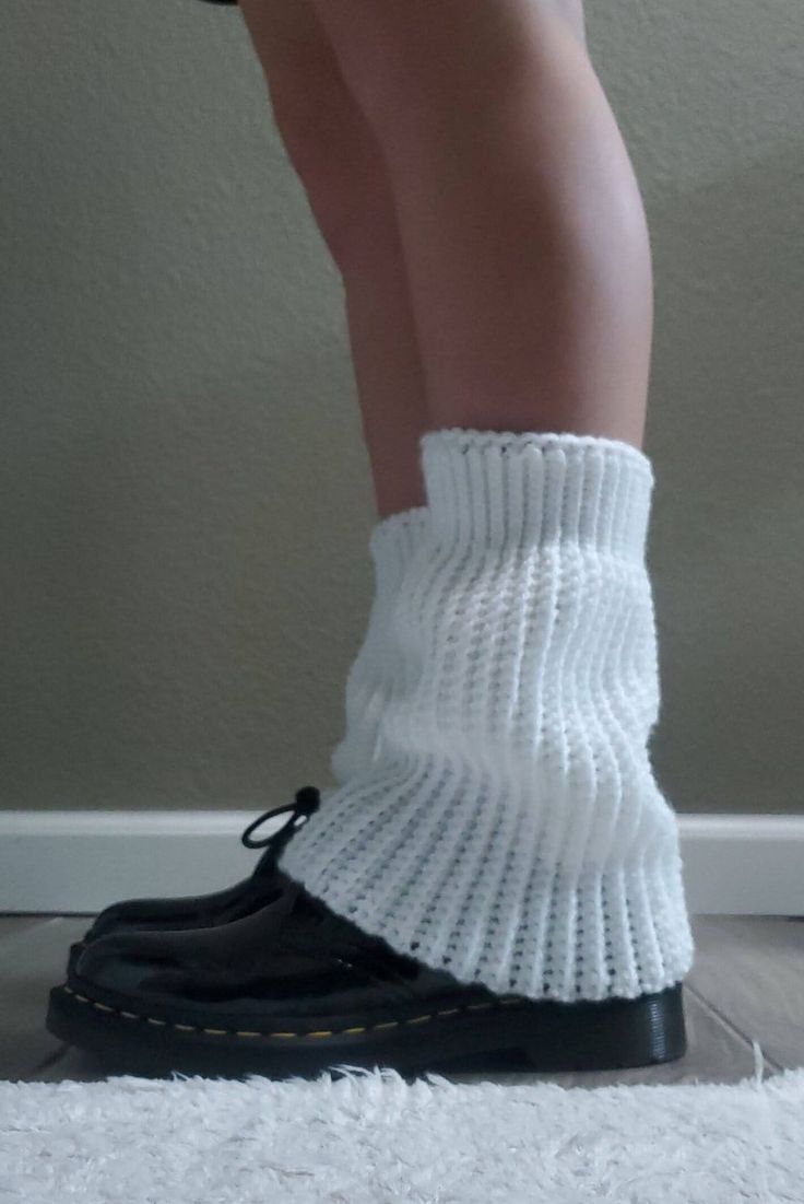 These crochet leg warmers are the perfect addition to your wardrobe! They are super versatile, stretchy, and color customizable! Feel free to message me if you have any questions! White Crochet Leg Warmers, Crocheting Leg Warmers, Black Crochet Leg Warmers, Flared Leg Warmers Crochet Pattern, Crochet Flared Leg Warmers, Leg Warmers Knitted, Crochet Warmers Leg, Spring Fitted Knit Leg Warmers, Fitted Knit Leg Warmers For Spring