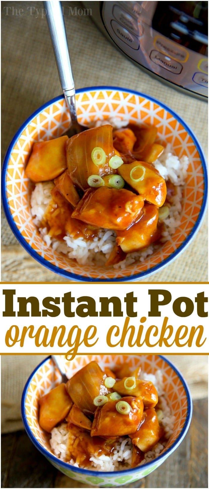 instant pot orange chicken in a bowl with rice