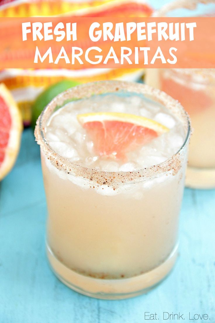 grapefruit margaritas with fresh grapefruit on the side