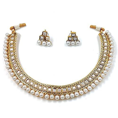 PRICES MAY VARY. Product Dimension :Necklace Length - 4.3 inch x Width - 0.6 inch, Earrings Height - 0.6 inch x Width - 0.5 inch, Weight - 32.23 gms Occasion: Take your style up a notch with this handcrafted piece of jewellery; Enamelled and embellished with rhinestone, crystal, faux pearl, it is perfect for a traditional yet contemporary look Outfits: Ideal for any ethnic outfits like sarees, lehengas, gowns, bridal wear or for parties, festivals, dance or any special occasion or as fashion cos Choker Necklace Indian, White Choker Necklace, Bridal Choker Necklace, Indian Choker Necklace, White Choker, Gifts For Bridesmaids, Heritage Jewellery, Bridal Choker, Face Jewels