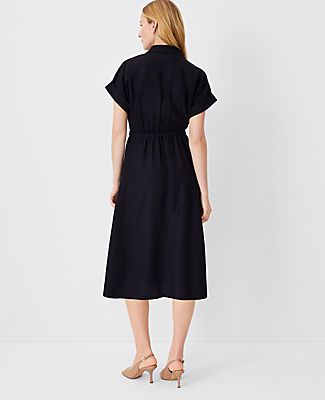 This belted shirtdress is one of those styles you'll wear everywhere - just cinch and go. Point collar with crossover front. Short sleeves. Elasticized waist. Self tie D-ring belt. Back yoke. Lined body.,Hit:Hits below the knee, Imported:Imported, Fit:Hits below the knee, Length:28" from natural waist, Fabrication:Shell: 67% Lyocell, 18% Linen, 15% Viscose; Lining: 100% Polyester, Garment Care:Machine Washable Crossover Collared Midi Shirtdress by Ann Taylor Size Classic - 00 Black Women's Wrap, Black Belted Dress For Spring Workwear, Spring Workwear Black Belted Dress, Belted Relaxed Fit Shirt Dress For Work, Relaxed Fit Belted Dress For Work, Relaxed Fit Belted Shirt Dress For Work, Short Sleeve Tie Waist Shirt Dress For Fall, Short Sleeve Shirt Dress With Tie Waist For Fall, Spring Black Belted Dress For Daywear, Black Belted Dress For Spring Daywear