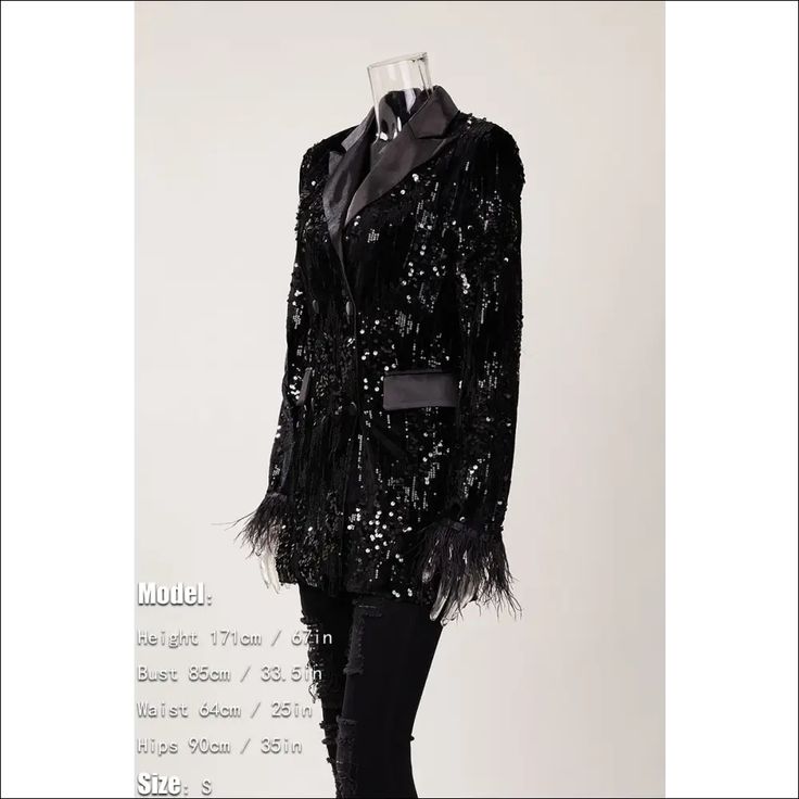 Indulge in the ultimate expression of elegance with our Black In Style Rhinestone Feather Detailed Blazer. Impeccably crafted with intricate feather detailing and sparkling rhinestones, this blazer exudes glamour and sophistication. Make a statement and elevate your style with this luxurious piece. Decoration Button , Pockets , Feathers , Sequined Fabric Type Blended fabrics , Sequin Material Polyester , Lanon Neckline Suit Collar Pattern Type Solid Sleeve Length Full Season Winter , Spring / Autumn Fabric Non-Stretch Suit Collar Pattern, Sequined Fabric, Sequin Material, Autumn Fabric, Suit Collar, Collar Pattern, Season Winter, Elevate Your Style, Feathers