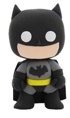 a black and yellow batman figurine on a white background with the caption's name below it