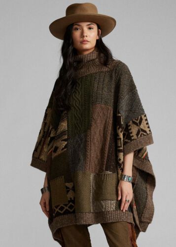 Boho Grandma, Ralph Lauren Patchwork, Poncho Pullover, Turtleneck Poncho, Olive Tan, Outfit Reference, Recycled Sweaters, Capes & Ponchos, Ribbed Turtleneck