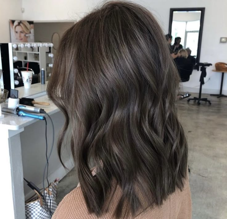 Medium Brown Hair One Color, Short Dark Ash Brown Hair, Ash Brown Brunette Hair, Toned Brown Hair Before And After, Dark Hair Inspiration Brunettes, Brunette Mushroom Hair, All Over Mushroom Brown Hair Color, Matte Ash Brown Hair, Cute Brunette Hair Cuts