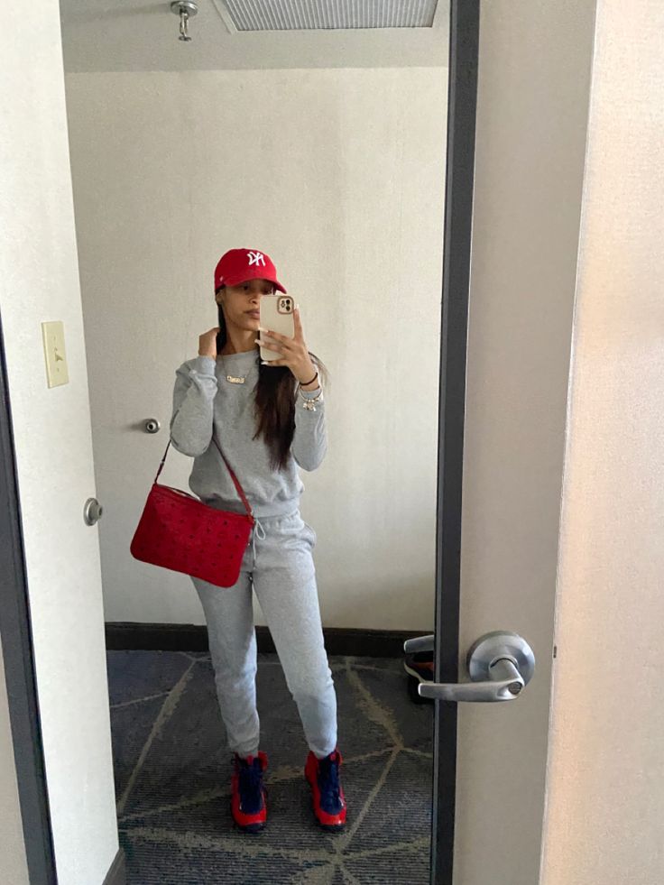 Mcm Outfit, Red Purse Outfit Black Women, Red Bag For Back To School Streetwear, Red Mcm Bag Outfit, Hello Kitty Red Bag For Everyday Use, Mcm Bag Outfit, Red Luxury Trendy Bag, Black Bag Outfit, Dark Red Chanel Bag