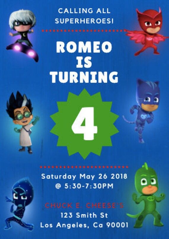 an advertisement for the upcoming cartoon show, called'romeo is turning 4 '