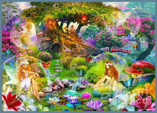 a beautiful fairy scene with flowers and butterflies