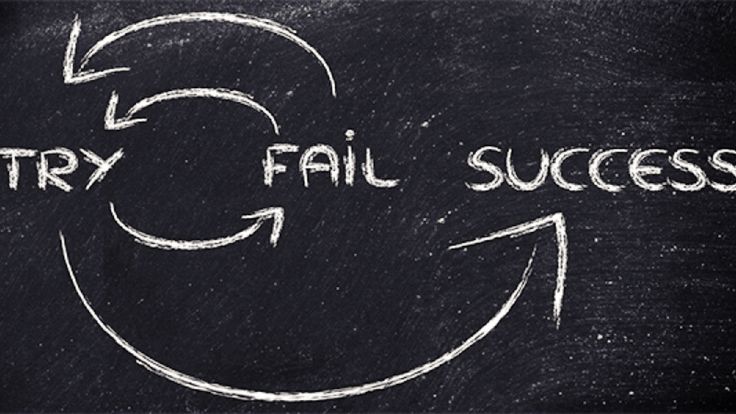 the words try, fail, and success written in chalk on a blackboard