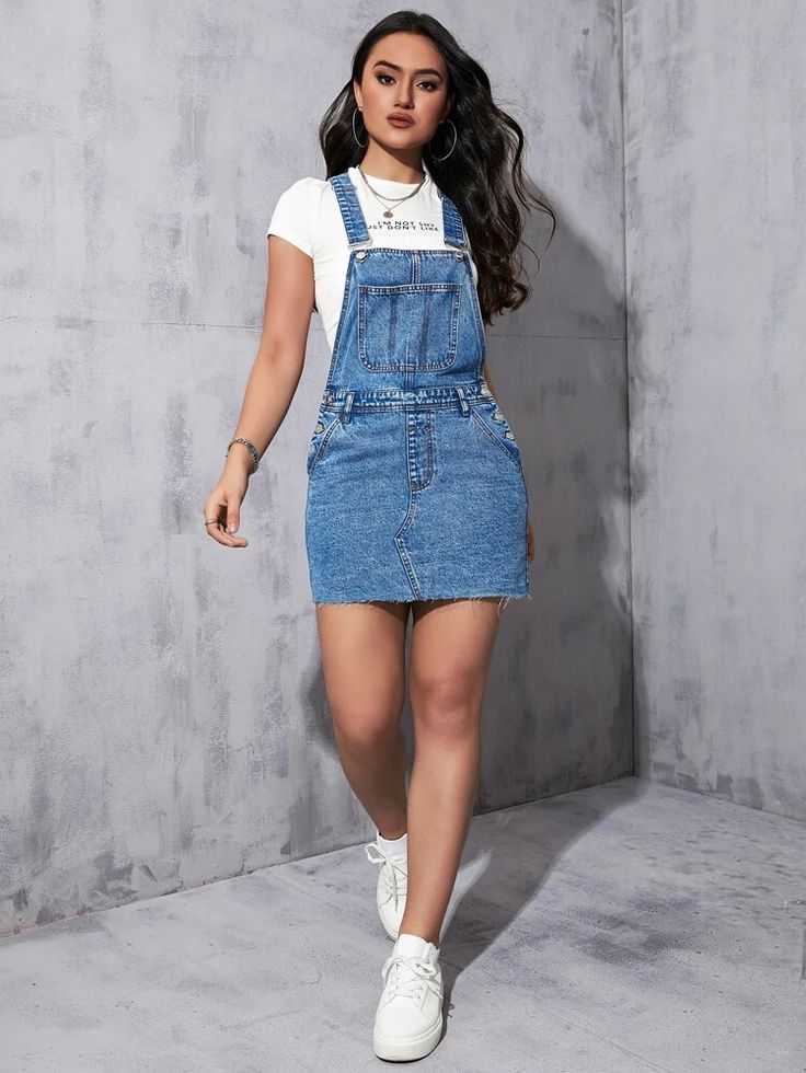 Jean Skirt Overalls Outfit, Denim Dungaree Dress Outfit, Skirt Overalls Outfit, Feminine Things, Sketch Images, Ladies Suits, Dungaree Skirt, Overall Skirt, Overalls Outfit