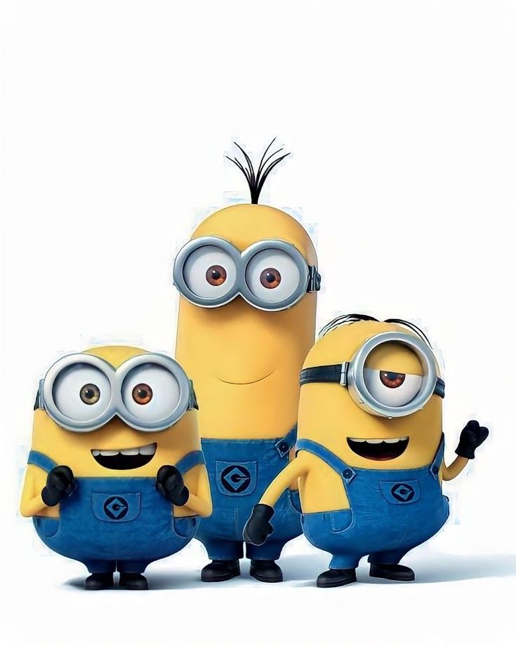 three minions from the movie despicable me are standing in front of each other