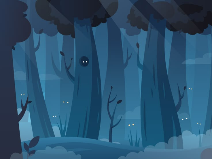 an illustration of a dark forest at night