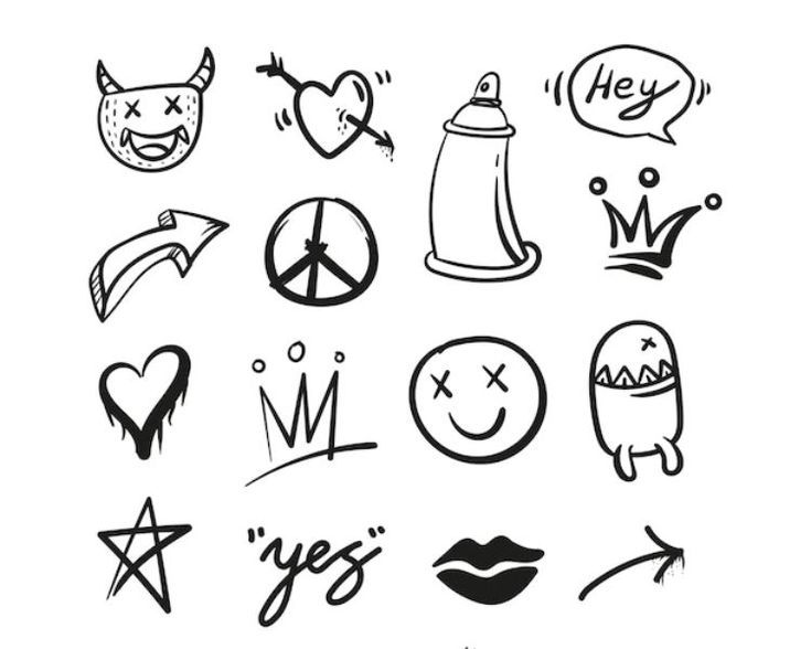 various hand drawn doodles with different symbols