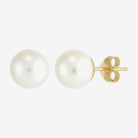 Classically elegant, these subtle stud earrings featuring a single cultured freshwater pearl will be your go-to staple for anything. Metal: 10K yellow goldPearl Type: Certified cultured freshwater pearlsCertified: Each piece in the Sofia certified cultured pearl collection is individually examined for qualityPearl Color: WhitePearl Size: 7-7.5mmBack: FrictionCare: Wipe CleanCountry of Origin: Imported Jewelry photos are enlarged to show detail.Disclaimer: Metal may be rhodium plated to enhance a Gold Earrings Pearl, Golden Studs Earrings, Cute Small Earrings, Pearl Earrings Studs, Pearl Jewelry Earrings, Clean Girl Look, Small Pearl Earrings, Jewelry Photos, Galentines Party