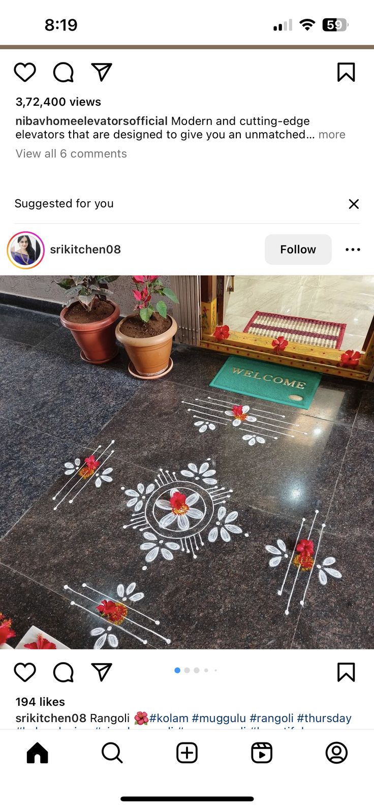 an instagram page with flowers on the floor