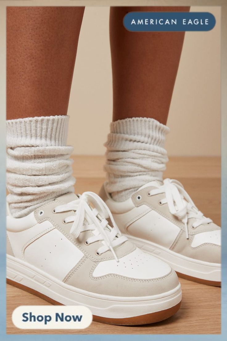 Lace-up upper/Colorblock details Trendy White Sneakers For Fall, Cream Sneakers For Fall, White Leather Sneakers, Platform Sneaker, Casual Fits, The Cool, Leather Sneakers, White Leather, Womens Shoes Sneakers