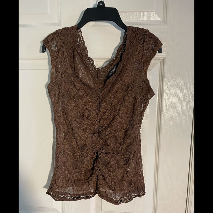 Karen Kane Sleeveless Lace Top, Size S, Deep Brown, New Without Tags - Never Worn Fitted Brown Lace Top, Brown Fitted Lace Top, Kane Brown, Lace Sleeveless Top, Karen Kane, Deep Brown, Lace Top, Womens Tops, Spandex