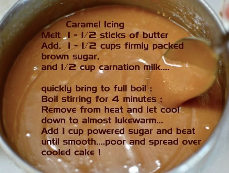 the ingredients for caramel icing in a saucepan