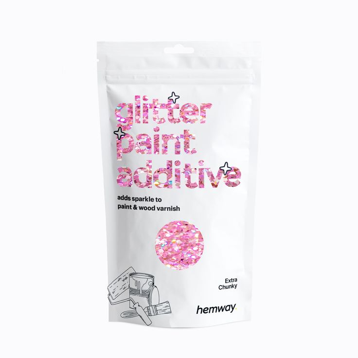 a bag of glitter paint with pink sprinkles on the front and bottom