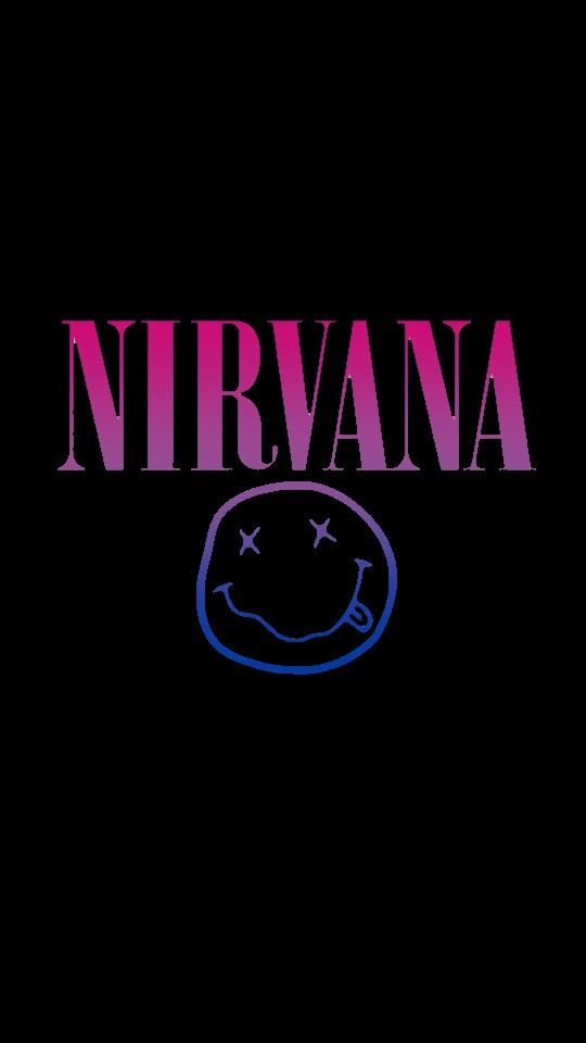 the nirvana logo is shown in pink and blue on a black background with an emoticive smiley face