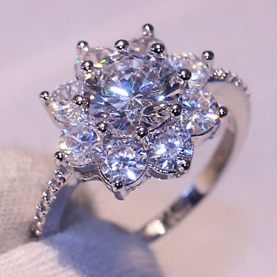 3Ct Round Cut Moissanite Flower Halo Engagement Ring Solid 14K White Gold Finish | eBay Snowflake Engagement Ring, Wedding Rings Double Halo, Flower Halo Engagement Ring, Flower Wedding Ring, Moissanite Engagement Ring Halo, Gifts For Fiance, Flower Wedding, 14k White Gold Ring, Cz Diamond