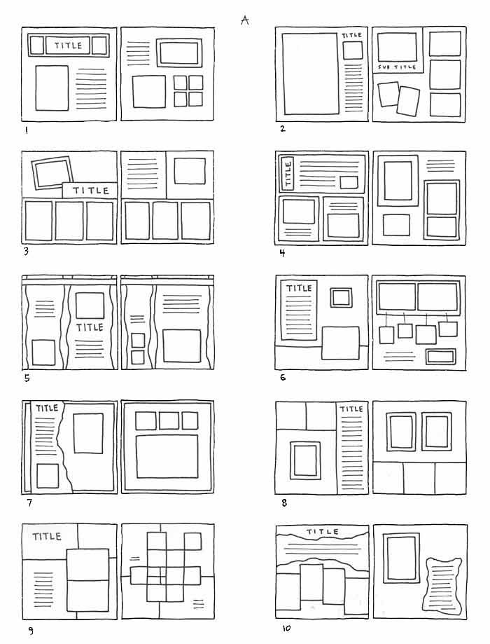 the different layouts and shapes of a webpage, with each page being drawn by hand