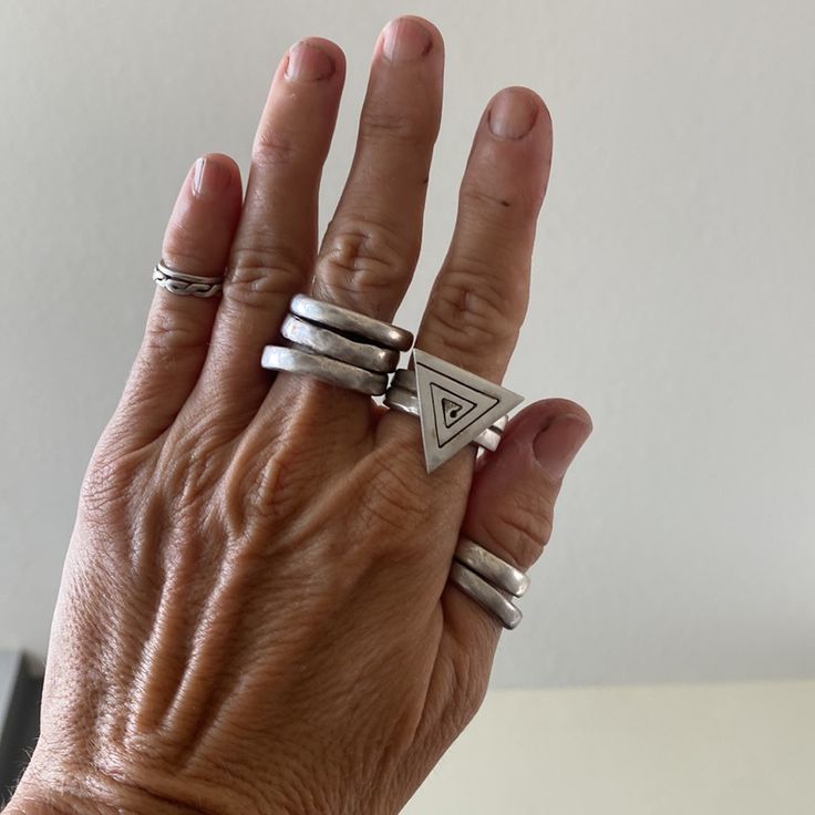 I’m Kinda Digging How This One Came Out. All Sterling Silver. Chunky. Triangle Ring Unisex Irish Heart Ring, Chunky Silver Bracelet, Rose Gold Opal Ring, Moissanite Engagement Ring Halo, Studio Jewelry, Triangle Ring, Simulated Diamond Rings, Purple Gems, Unusual Rings