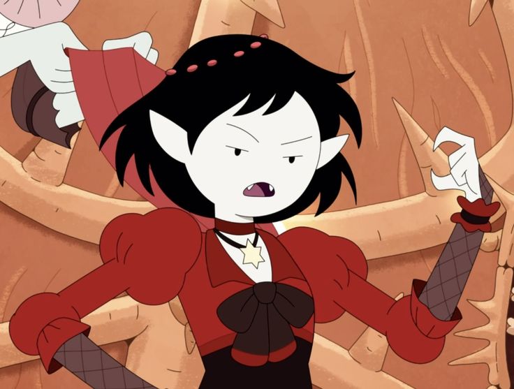 an animated image of a woman with black hair and red blouse holding her hands out