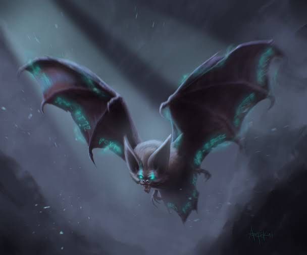 a dragon flying through the air with its wings spread out and glowing green lights on it's eyes