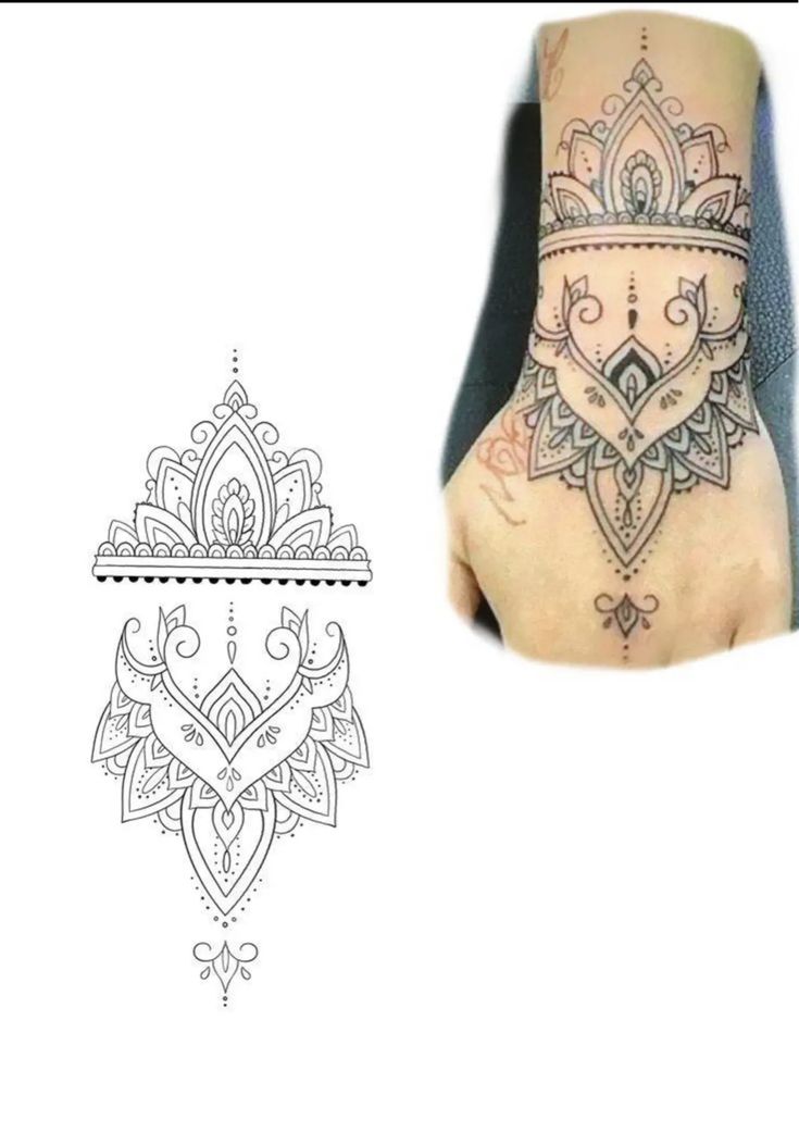 a henna tattoo is shown on the left side of the hand and in the middle of