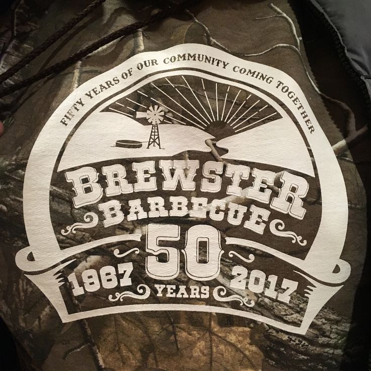 the back of a jacket that says, brisby barbeque 50 years ago