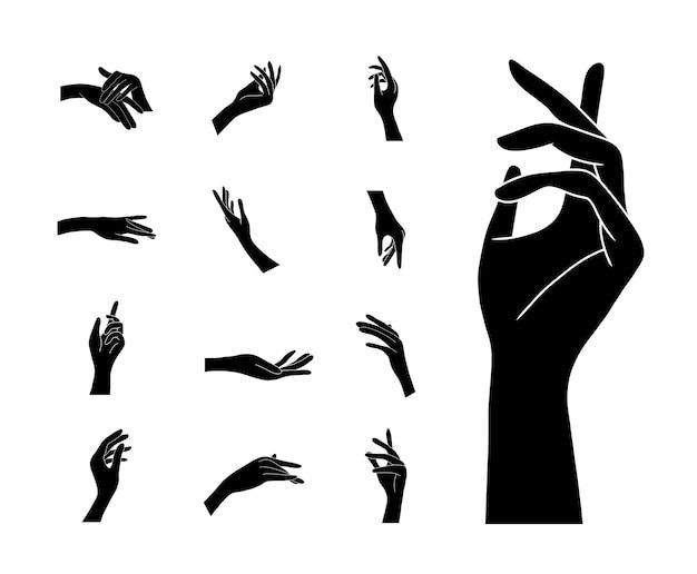 black and white silhouettes of hands doing different gestures