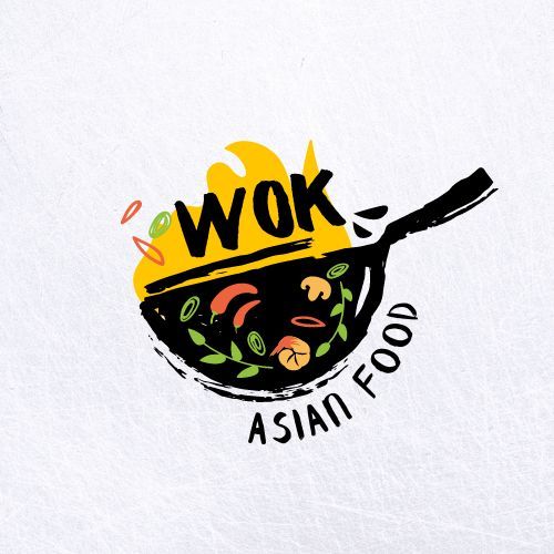 the wok logo is designed to look like it has been cooked