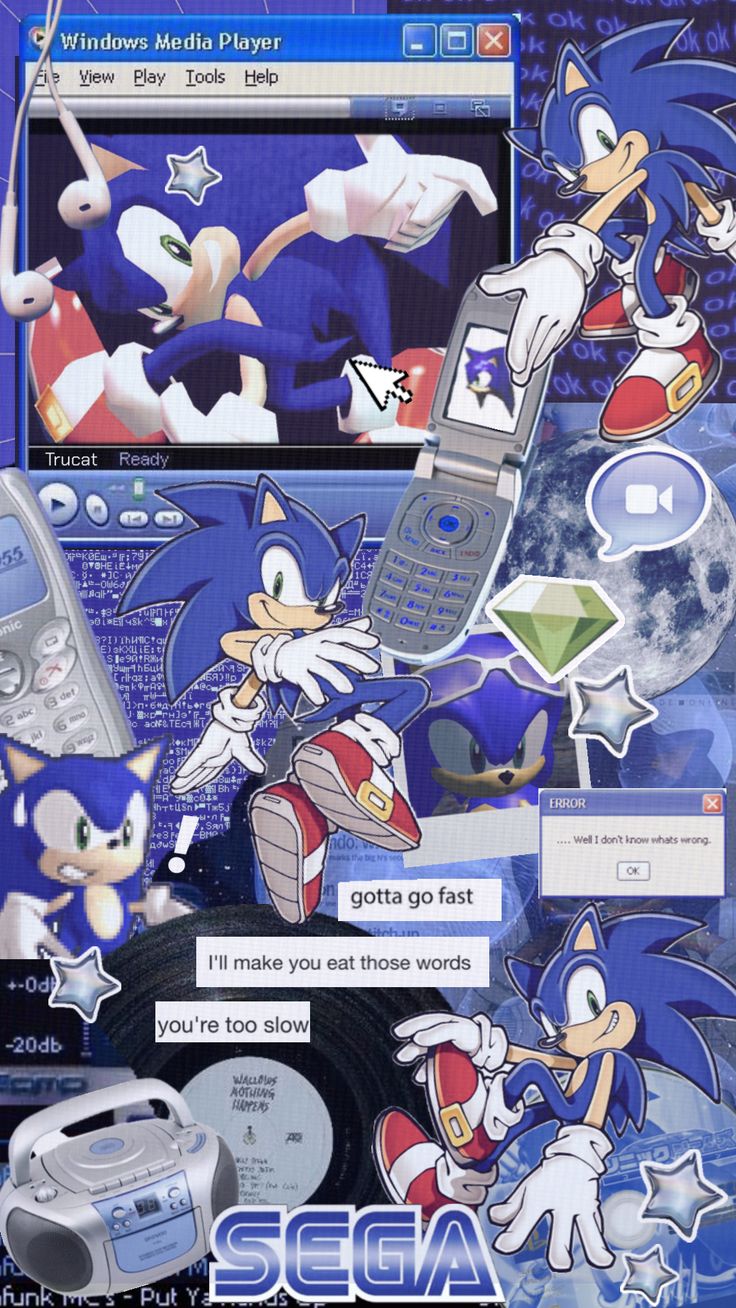 an image of sonic the hedgehog collage with text and cartoon characters on it