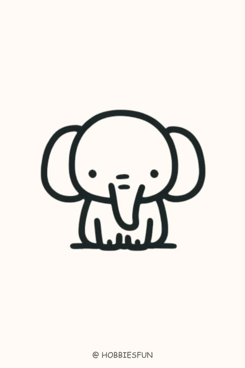 Cute Easy Animals To Draw, Elephant Mini Elephant Drawing, Cute Elephant Drawings Doodles, Simple To Draw Ideas, Animal Sketches Easy Simple, Stick Animals Drawing, Cute Elephants Drawings, Easy Cute Drawings For Beginners, Elephant Ear Drawing, Cute Elephant Doodle