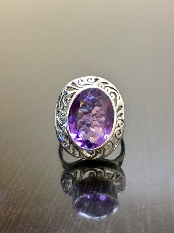 Art Deco Amethyst Engagement Ring - Sterling Silver Amethyst Wedding Ring - Silver Amethyst Ring - A Hallmarked Oval Purple Ring, Oval Purple Hallmarked Ring, Heirloom Amethyst Ring With Center Stone, Purple Amethyst Ring With Intricate Design For Promise, Purple Amethyst Promise Ring With Intricate Design, Purple Amethyst Ring With Intricate Design, Heirloom Purple Rings With Accent Stones, Formal Amethyst Ring With Intricate Design, Oval Purple Topaz Ring For Anniversary