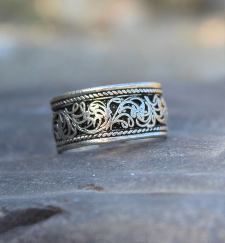 Filigree Band, Bohemian Ring, Hippie ring, Adjustable ring adjustable medium to large ring size Bohemian Wide Band Engraved Jewelry, Adjustable Bohemian Antique Silver Ring, Bohemian Antique Silver Wedding Rings, Bohemian Nickel-free Antique Silver Ring, Bohemian Sterling Silver Engraved Filigree Ring, Silver Bohemian Engraved Ring, Bohemian Open Filigree Ring As A Gift, Bohemian Filigree Ring As Gift, Bohemian Nickel-free Jewelry For Promise Ring