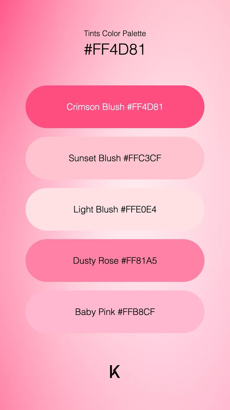 Tints Color Palette Crimson Blush #FF4D81 · Sunset Blush #FFC3CF · Light Blush #FFE0E4 · Dusty Rose #FF81A5 · Baby Pink #FFB8CF Shades Of Pink Color Palettes, Pink Color Palette Hex Codes, Pink Palette Colour Schemes, Pink Pallet Color, Pink Color Codes, Baby Pink Color Palette, Coquette Color Palette, Skyler Aesthetic, Blush Pink Color Palette