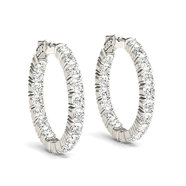 Classic 6.00 ctw Diamond Hoop Earrings Inside-Out-VIRABYANI Engagement Rings Under 1000, Wedding Jewelry Ideas, White Gold Hoop Earrings, White Gold Hoops, Expensive Jewelry Luxury, Lock Style, Fancy Earrings, Clothing Shopping, Kitten Love