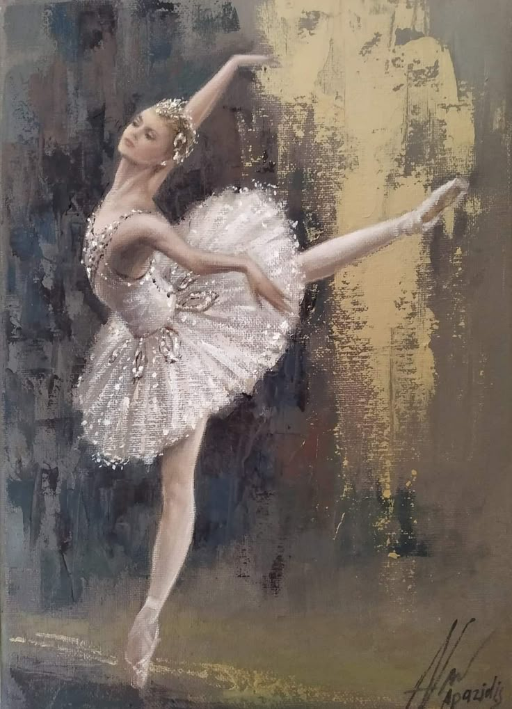 a painting of a ballerina in white dress