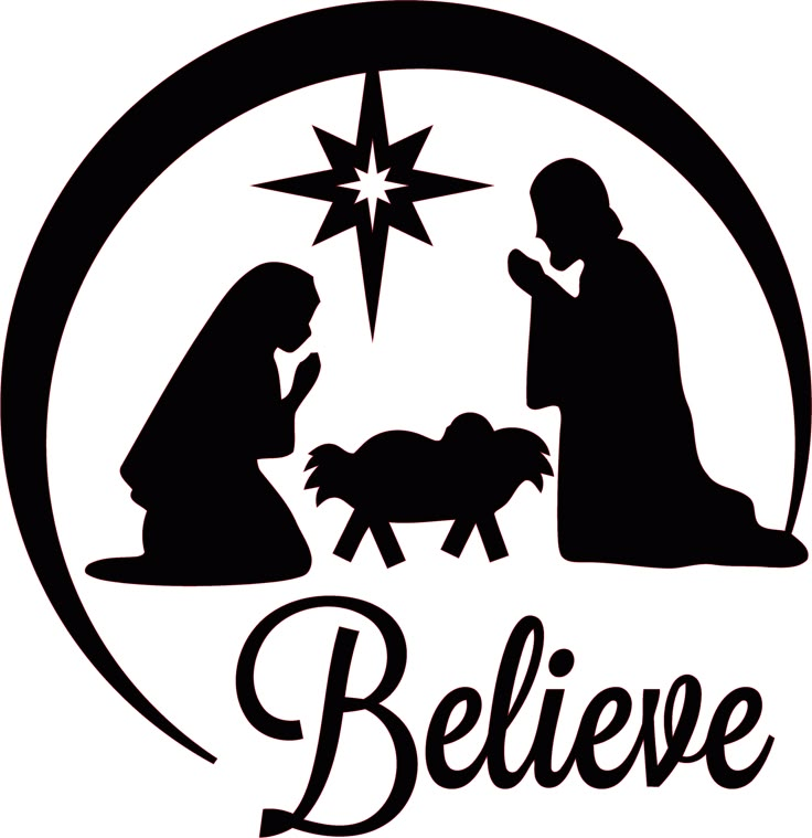 a nativity scene with the birth of jesus and baby jesus in black on a white background