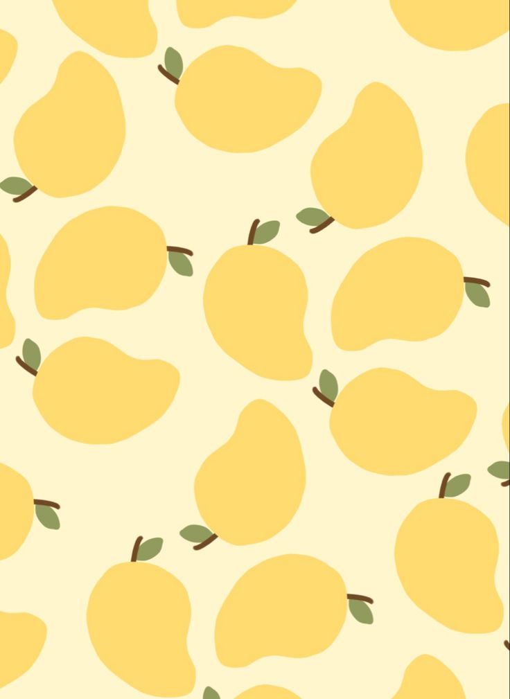 a yellow and white pattern with pears on it