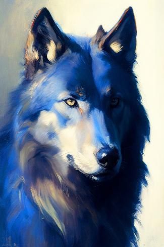 an oil painting of a blue wolf